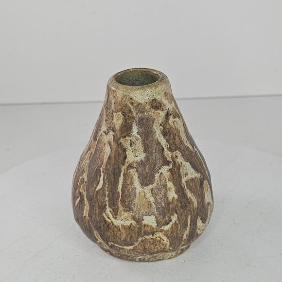 Handcrafted Pottery Vase With Earthy Brown Beige Marbled Design Signed GB - Picture 7 of 8